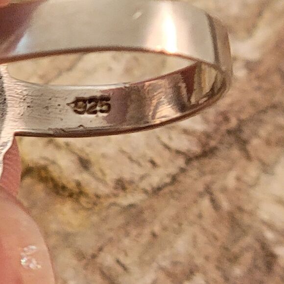 Sterling Oval Faux Pearl Cabochon Marcasite Bezel Ring - Picture 6 of 8